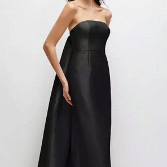 ALFRED SUNG Dresses & Skirts - Alfred Sung Black Strapless Satin Twill Column Gown D876